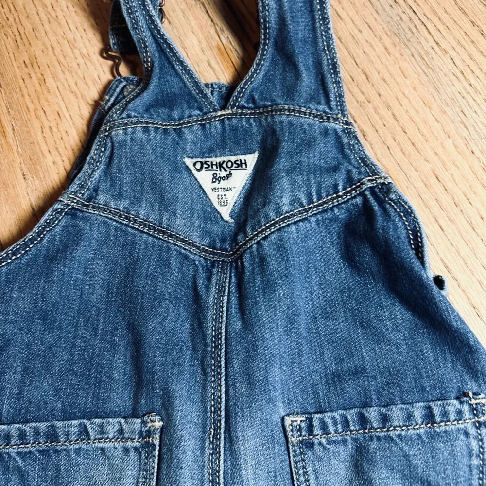 OshKosh Bgosh Girls Denim Overalls Blue Heart Pocket 12-18M